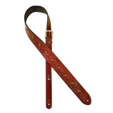 Gaucho gitaarband stellar PU leather, carving and brass buttons, red