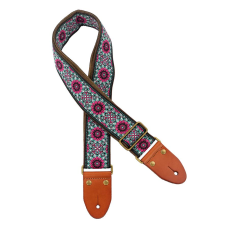 Gaucho Authentic Deluxe Series guitarstrap, leather slips with pins, brass buckle, suede backing, bk/bu/pk