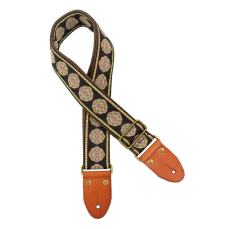 Gaucho Authentic Deluxe Series guitarstrap, leather slips with pins, brass buckle, suede backing, bk/gn