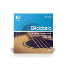 D'Addario EJ16 10-Pack Phosphor Bronze Light Acoustic Guitar Strings 12-53