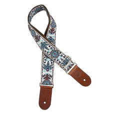 Gaucho Gitaarband Tradition Deluxe brown leather slips, brown garment leather backing, white/blue