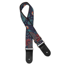 Gaucho Guitarstrap, 2” jacquard weave, multi colours paisley blue