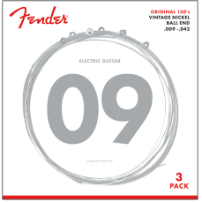 Fender Original 150 Guitar Strings, Pure Nickel Wound, Ball End, 150L .010-.046 Gauges, 3-Pack